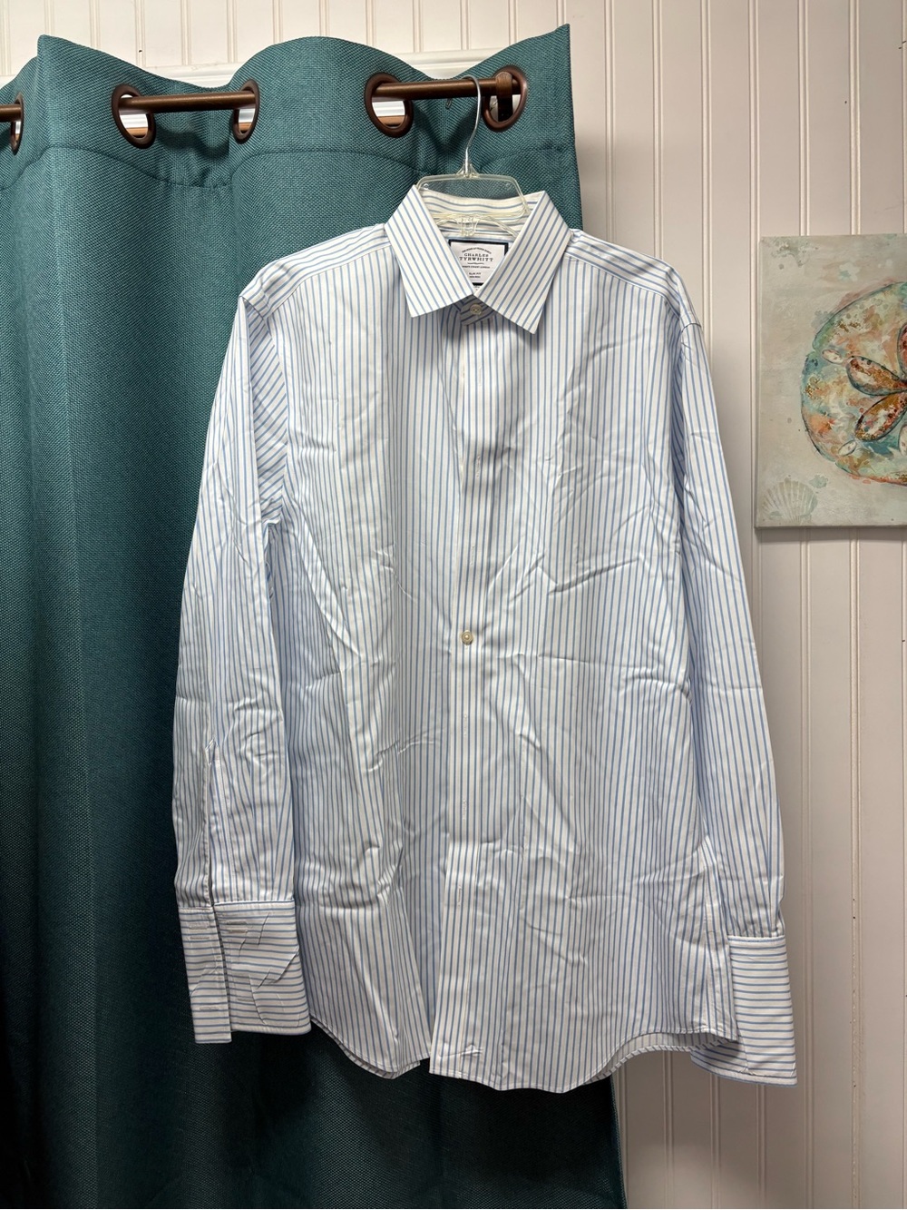 Charles Tyrwhitt Blue & White Stripe Dress Shirt - Classic Button-Up Size 17